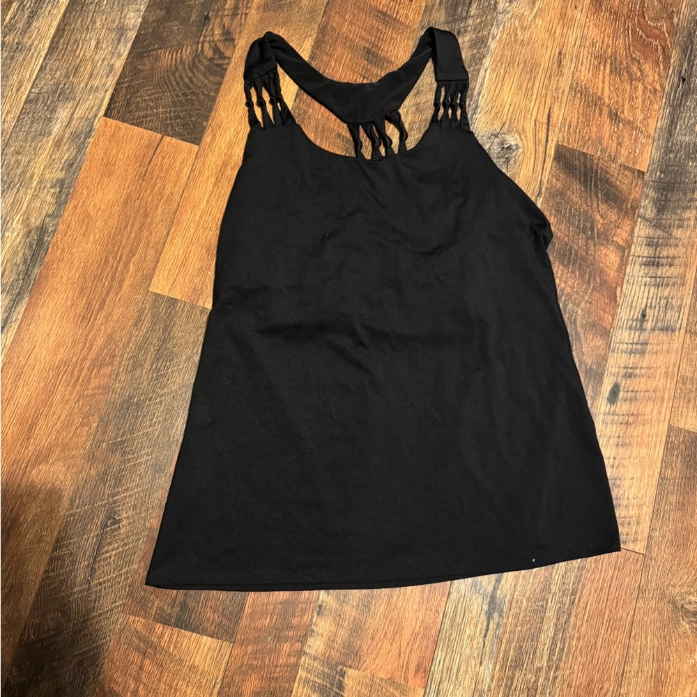 Fabletics Black Fringe Detail Tank Top